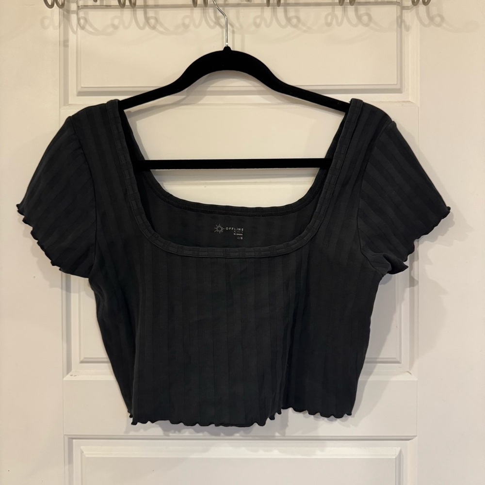 Aerie Black Ribbed Crop Top